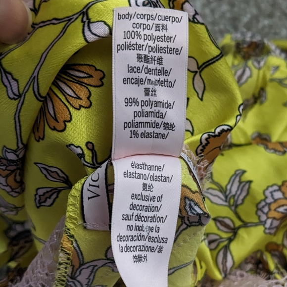 (2/$25) Victoria's Secret satin lace camisole top yellow florals - Picture 7 of 10